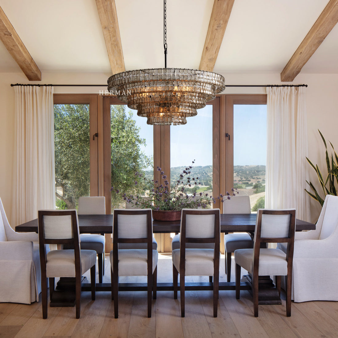 Amor 5-Tier Ghiaccio Glass Pendant Round Chandelier 48"