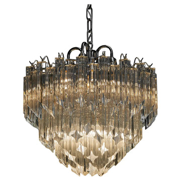 1980s Venini Chrome Chandelier With 91 Clear Triedri Murano Crystals Italy