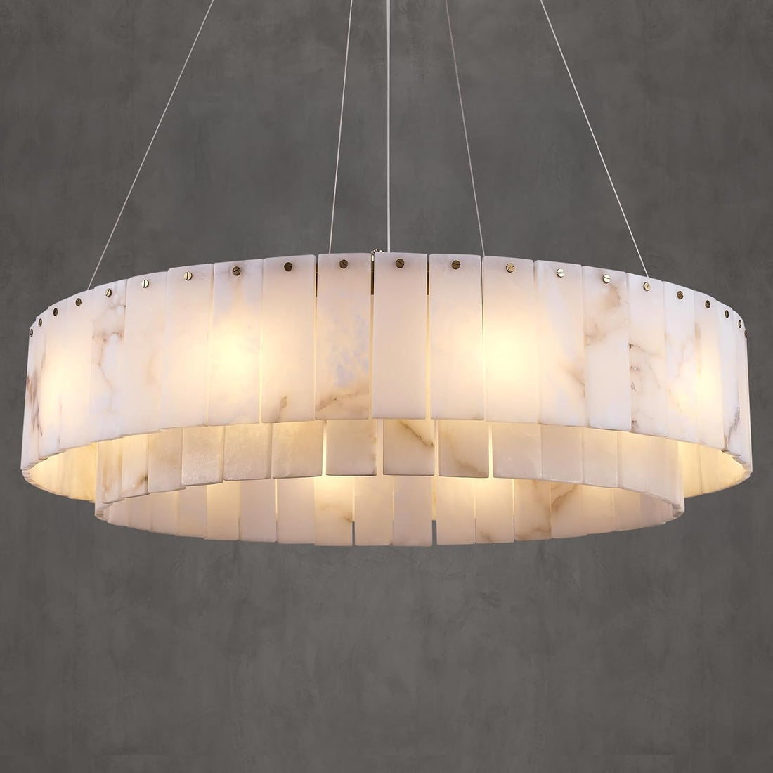 Alabaster 2-Tier Round Chandelier 31"