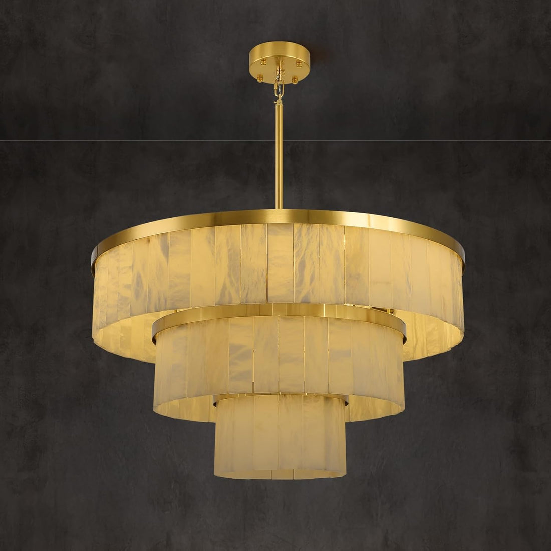 Modern 3-Tier Round Alabaster Chandelier-Gold