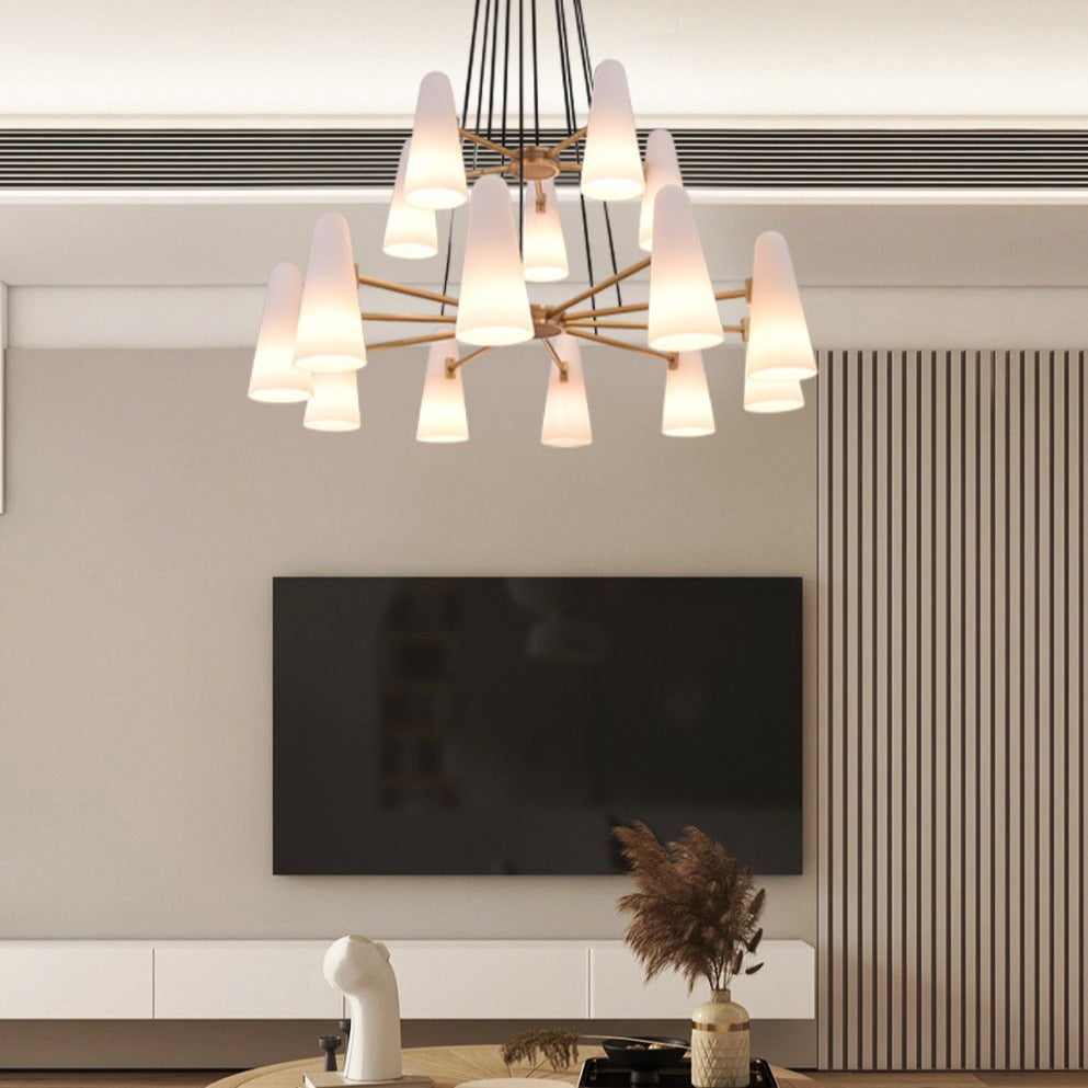 White Ceramics 2-Tier Round Chandelier 44",15-lights