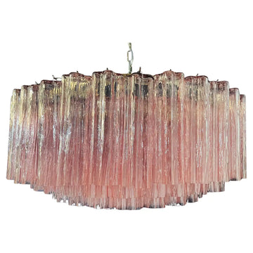 Pair Magnificent Murano Glass Chandeliers, 101 Pink Tube Glasses