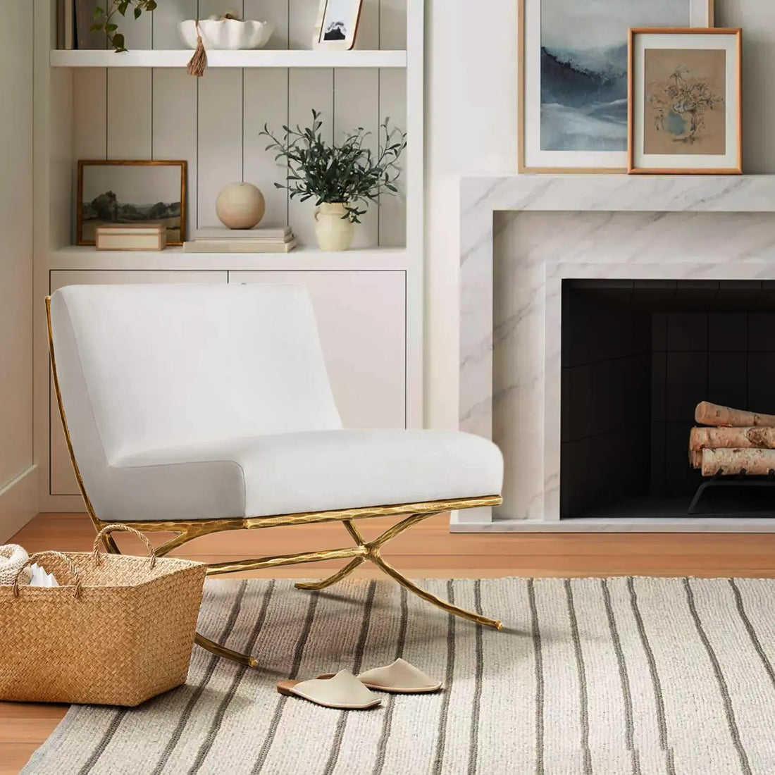 Thaddeus X-base Leather Slipper Chair