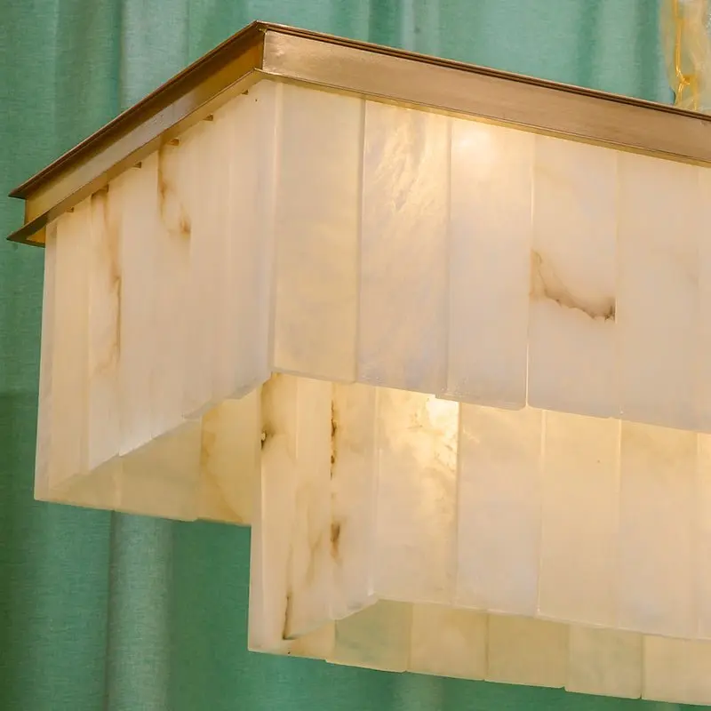 Alabaster Brass Rectangular Chandelier
