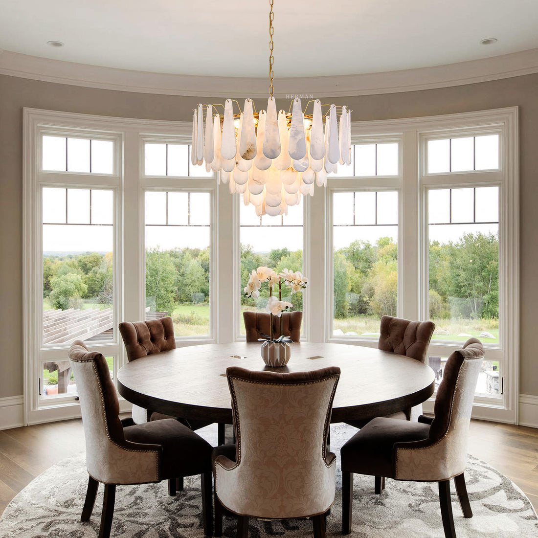 Alabaster Feathery Chandelier 21.7" D 31.5" D