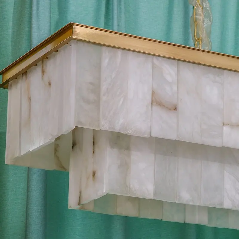 Alabaster Brass Rectangular Chandelier