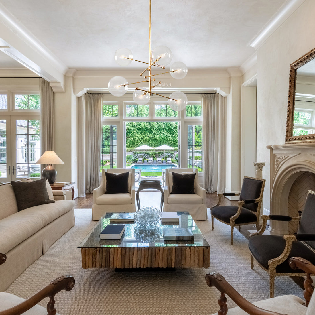 RD15 6 - Light Modern Brass Chandelier 55.63" - Schwung