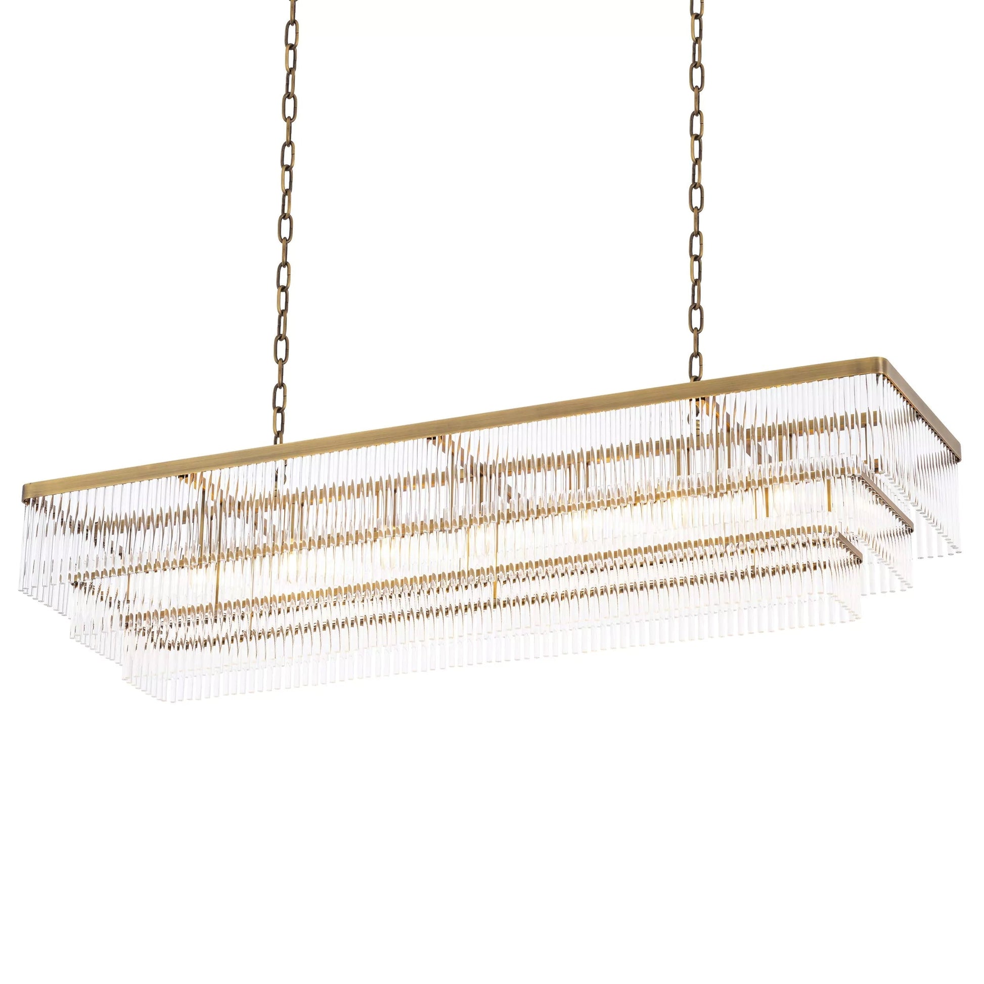 East Rectangle Modern Brass Glass Chandelier