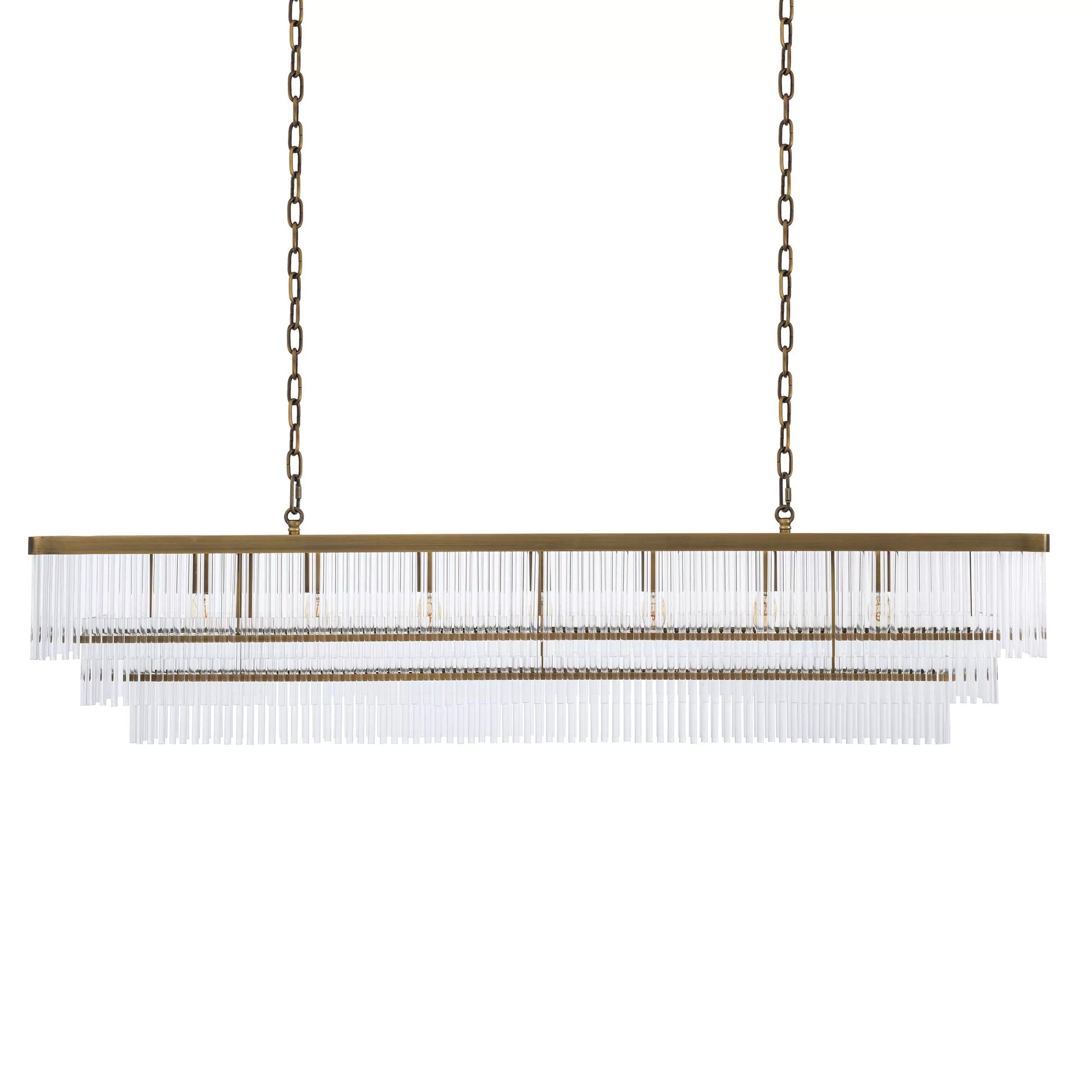 East Rectangle Modern Brass Glass Chandelier