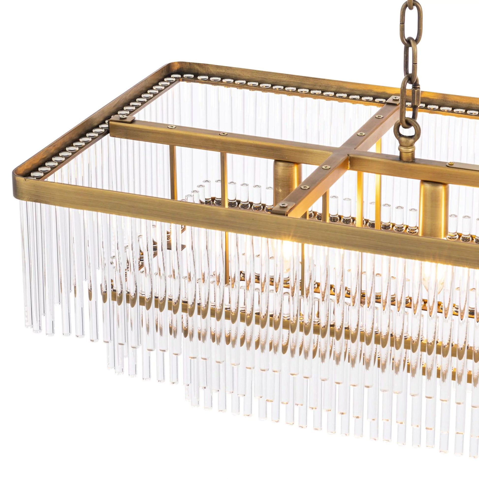 East Rectangle Modern Brass Glass Chandelier