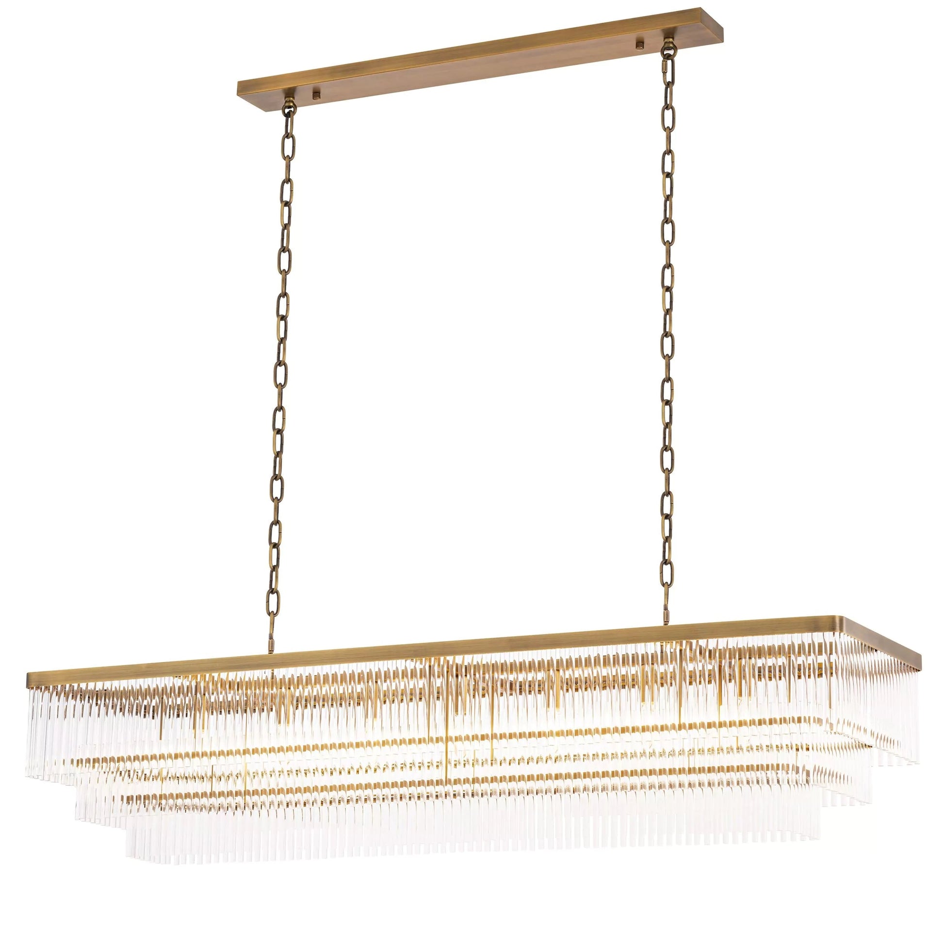 East Rectangle Modern Brass Glass Chandelier