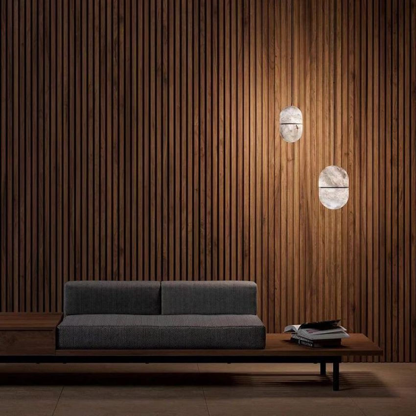 Alabaster Oval Pendant 5.9" D 7.1" D