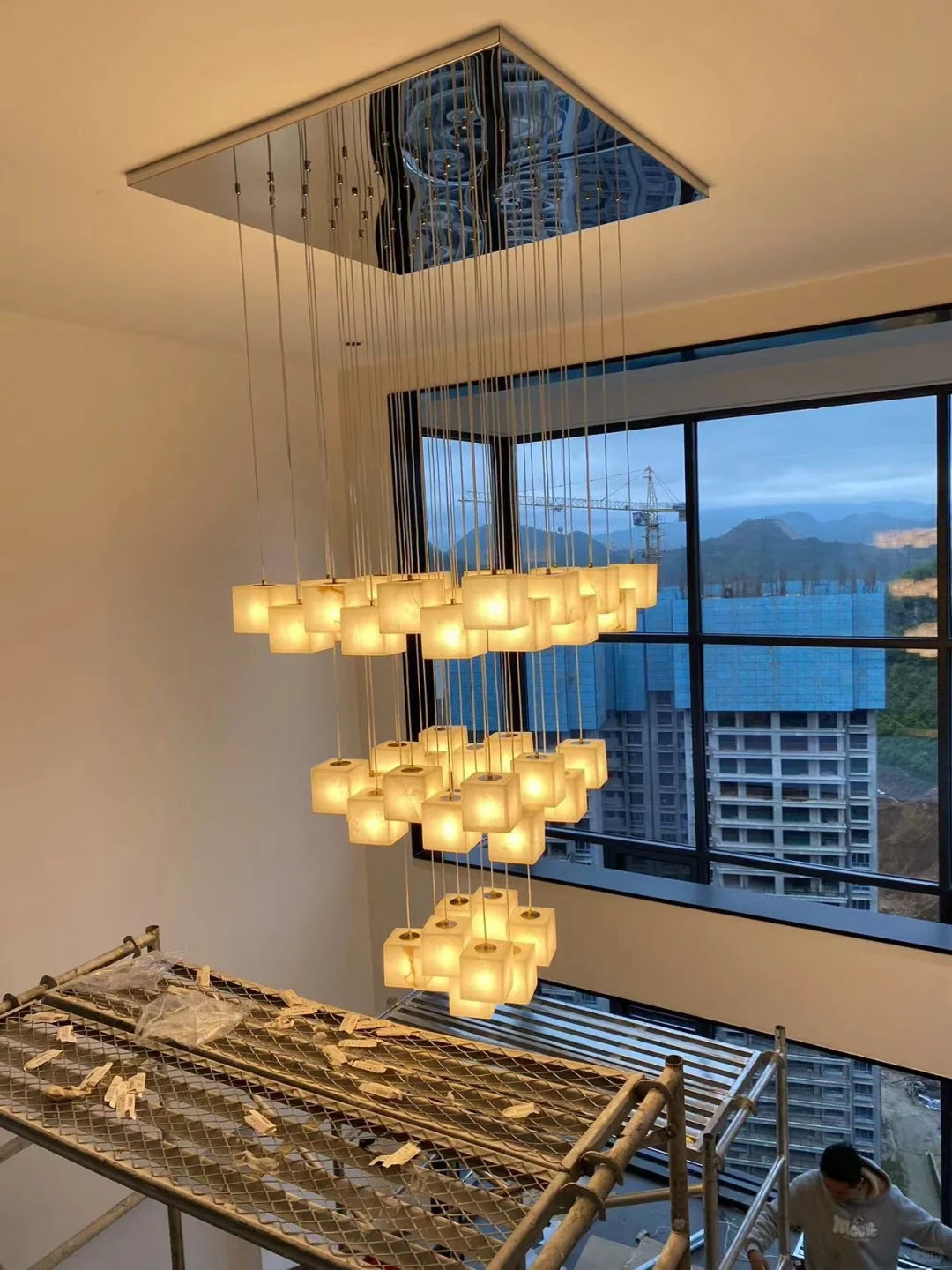 PROJECT: Alabaster Staircase Chandelier Installation – Hermanlamps