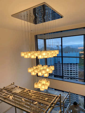 PROJECT: Alabaster Staircase Chandelier Installation