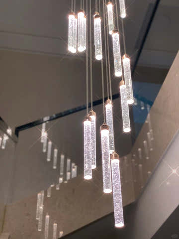 PROJECT: Sparkling Cylinder Staircase Chandelier Installation