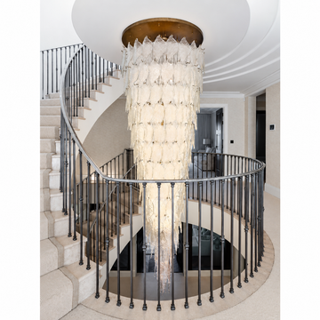 Custom Multi-Story Glass Leaf Staircase Chandelier for a Luxury Residence