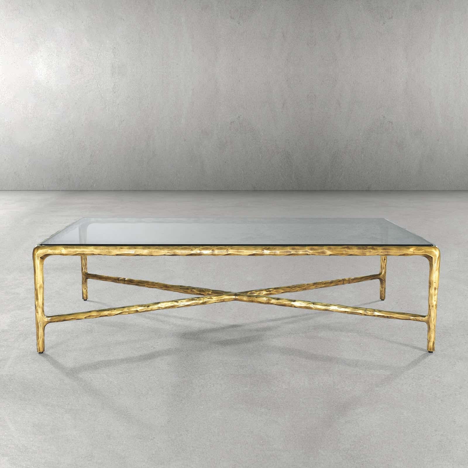 Hand-Forged Metal Square Glass Coffee Table