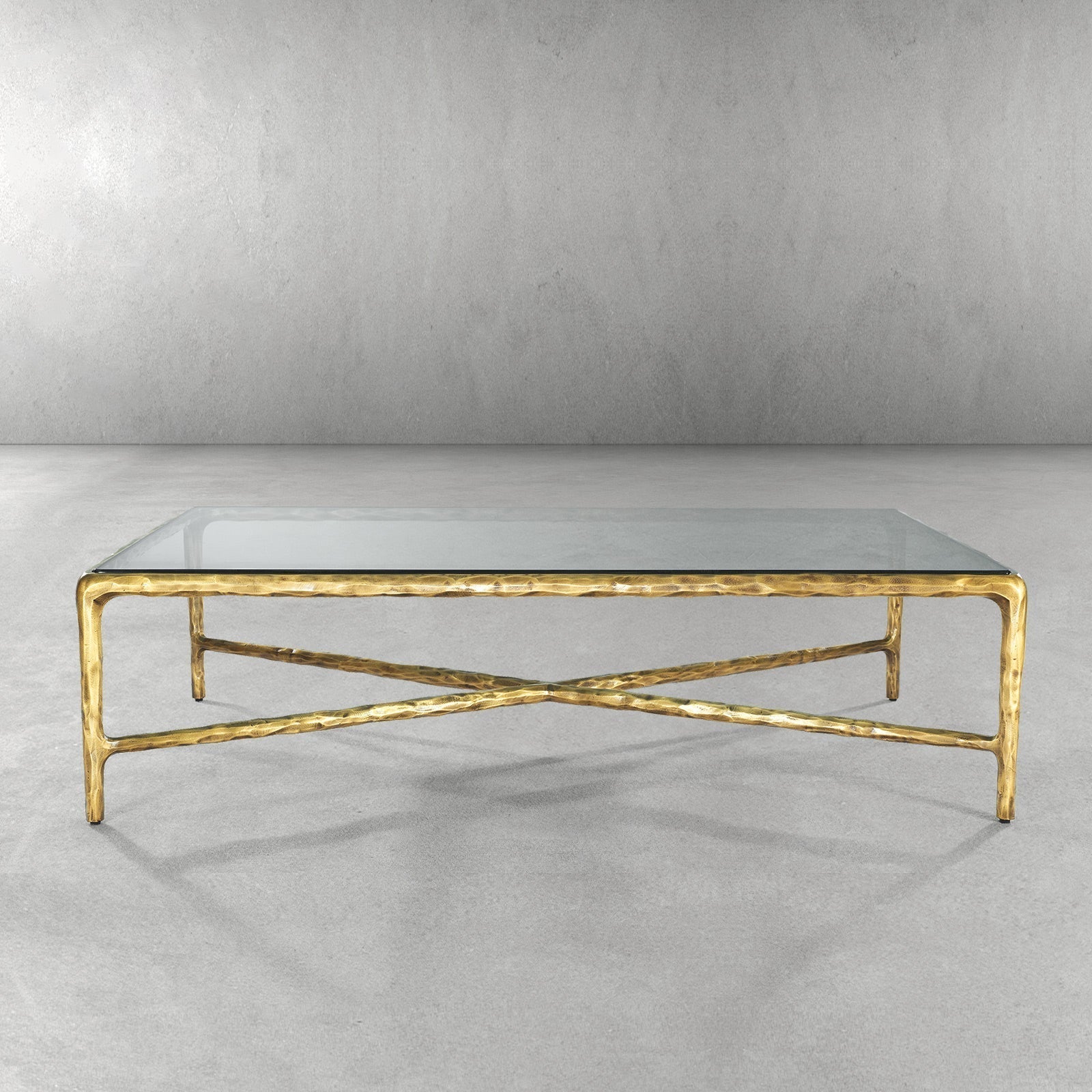 Hand-Forged Metal Square Glass Coffee Table