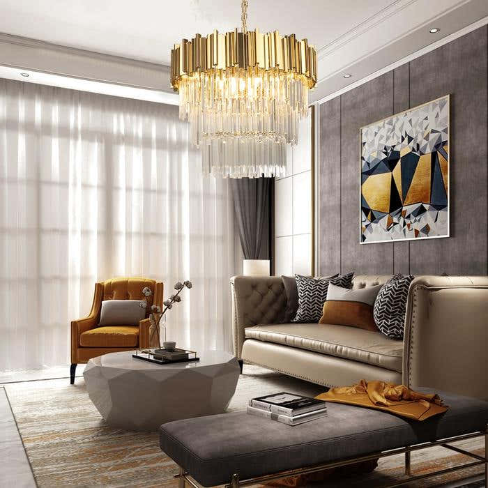 Enoch Three Tier Gold Plated Crystal Chandelier
