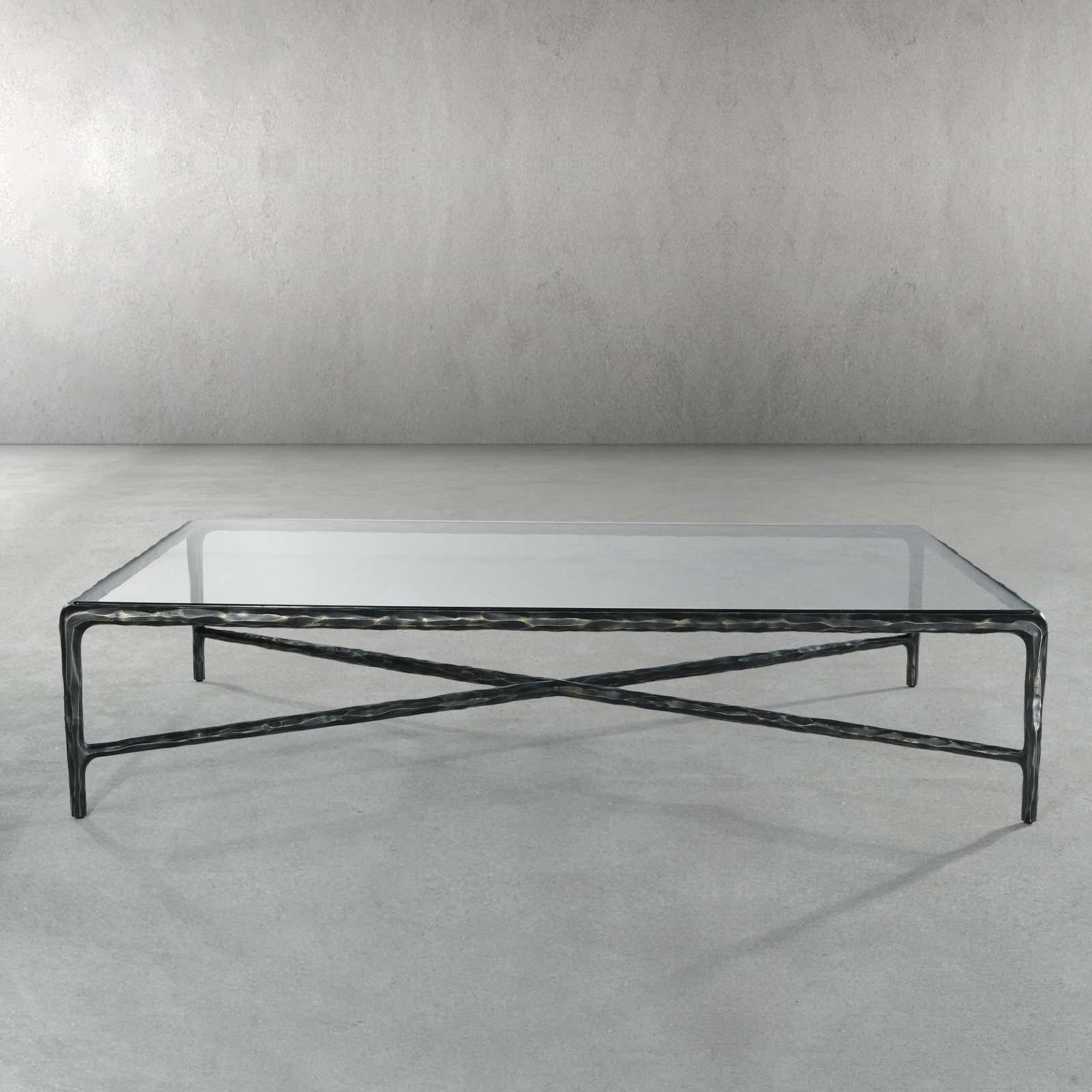 Hand-Forged Metal Square Glass Coffee Table