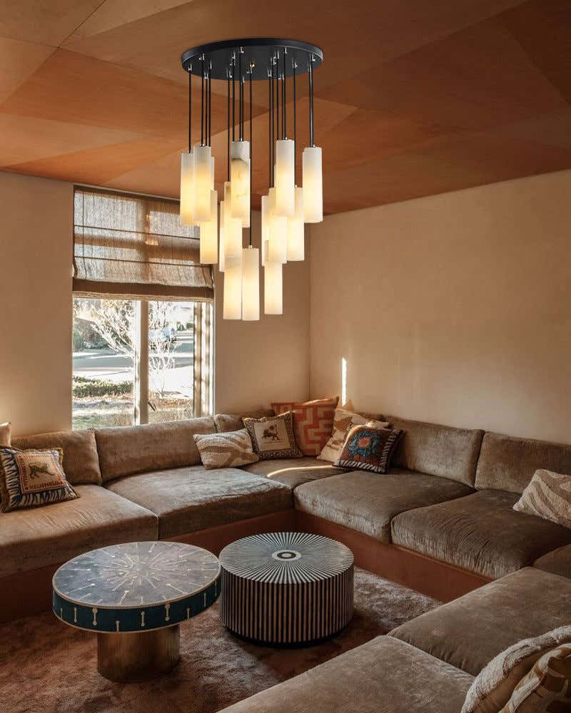 Elegant Lighting Linear Nature Stone 2" Wide Alabaster Chandelier