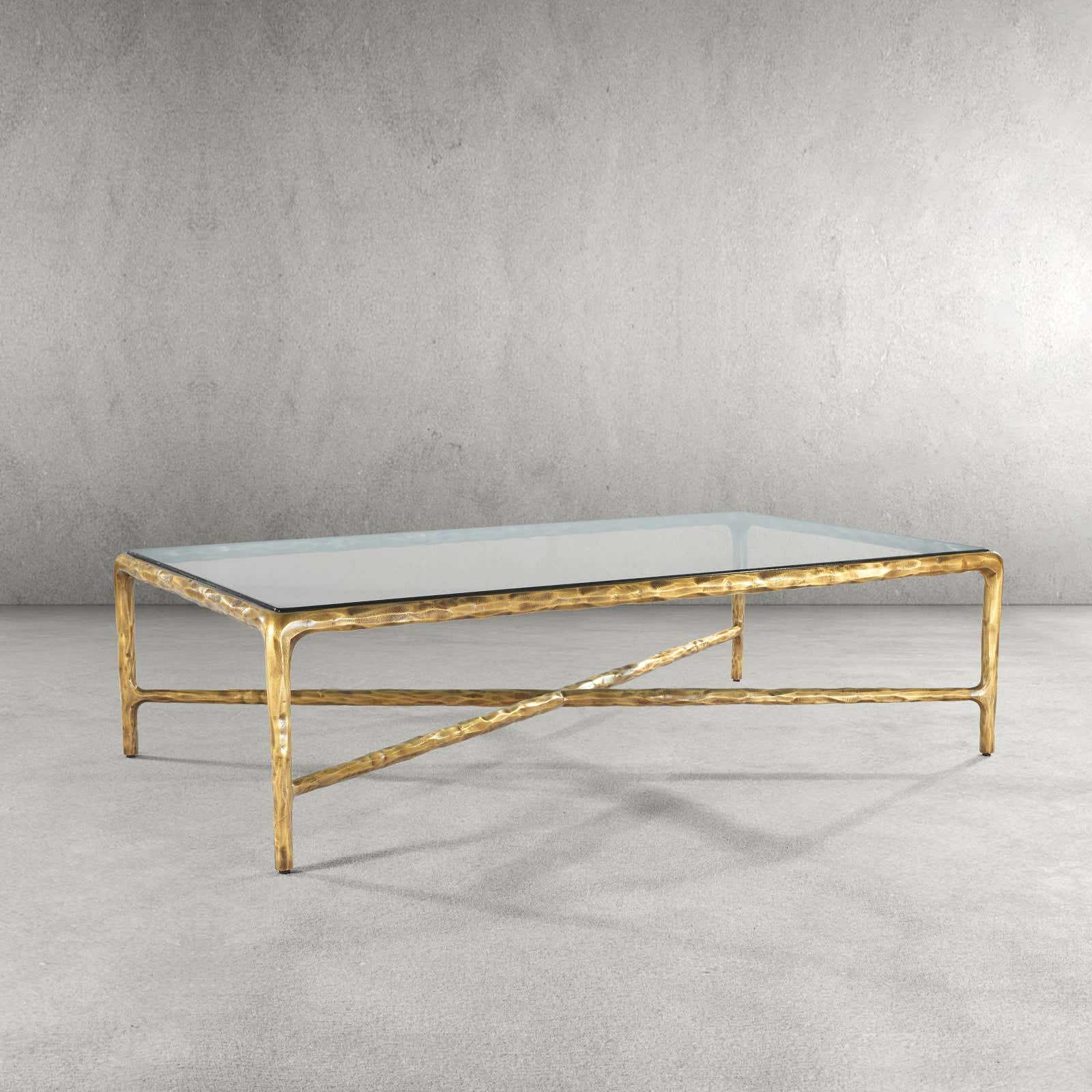 Hand-Forged Metal Square Glass Coffee Table