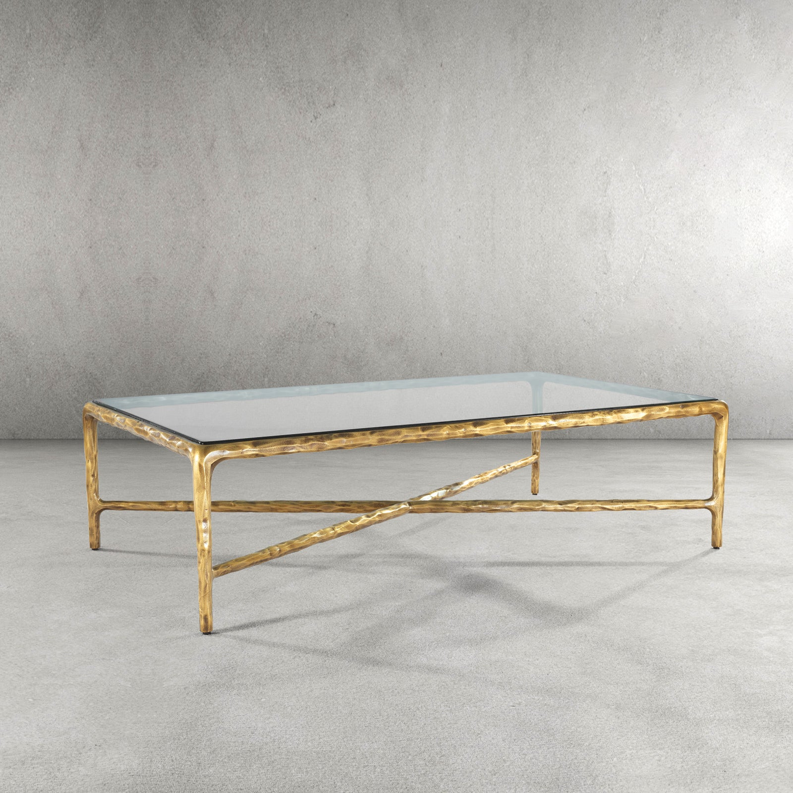 Hand-Forged Metal Square Glass Coffee Table