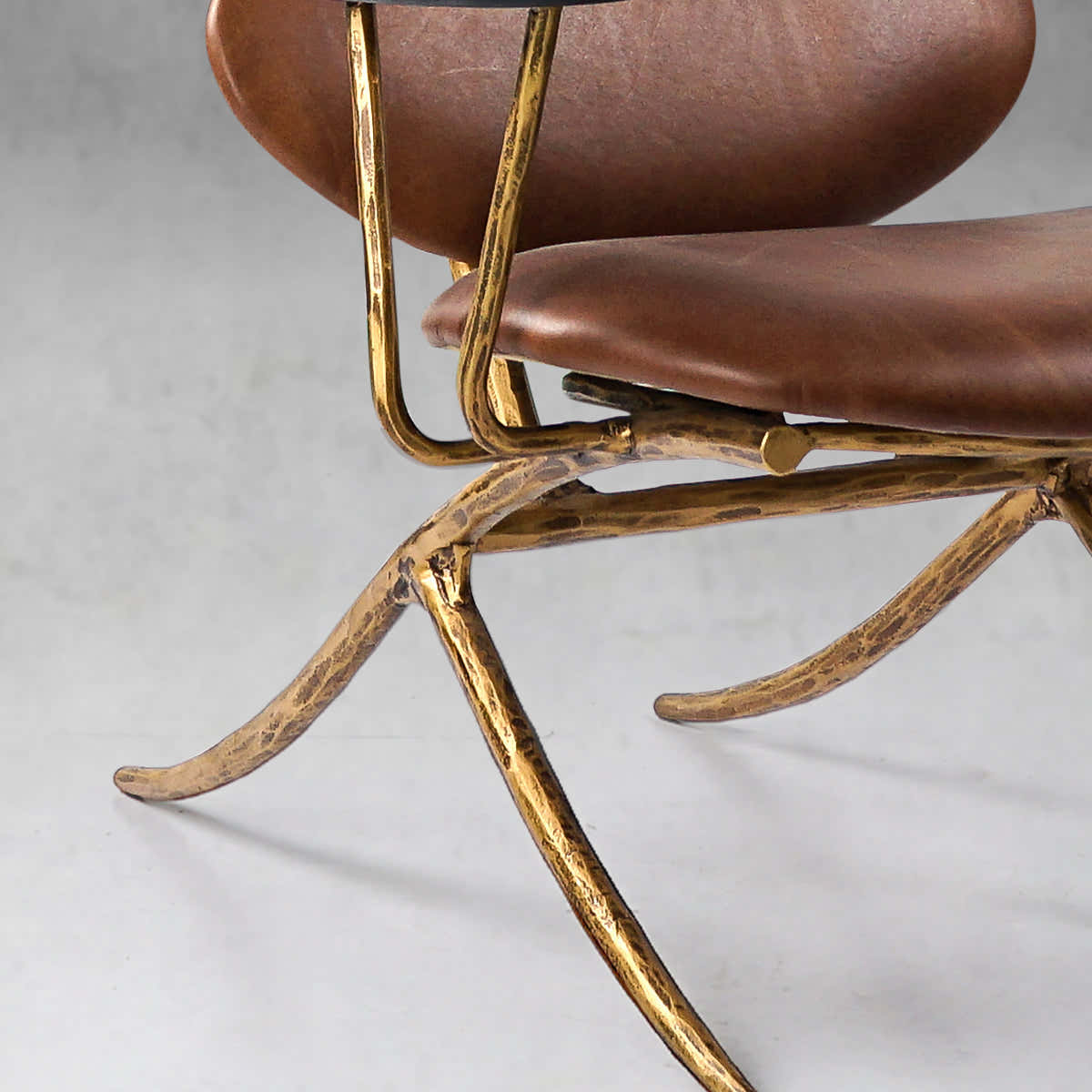 Hand-Forged Metal High Back Brown Leather Lounge Accent Chair