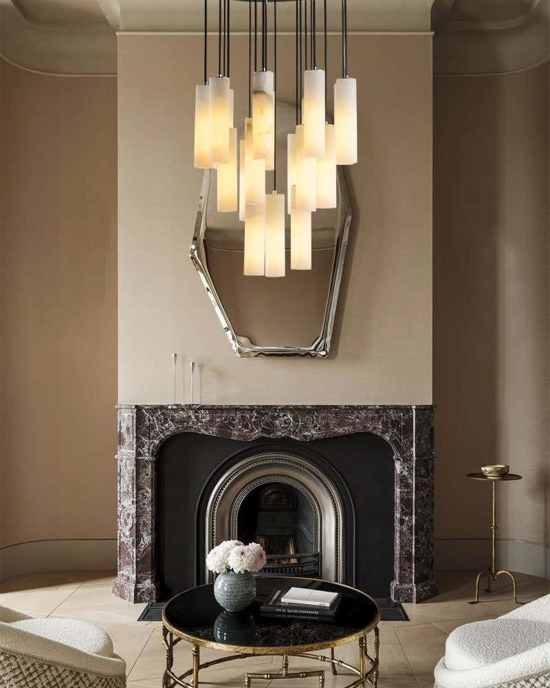 Elegant Lighting Linear Nature Stone 2" Wide Alabaster Chandelier