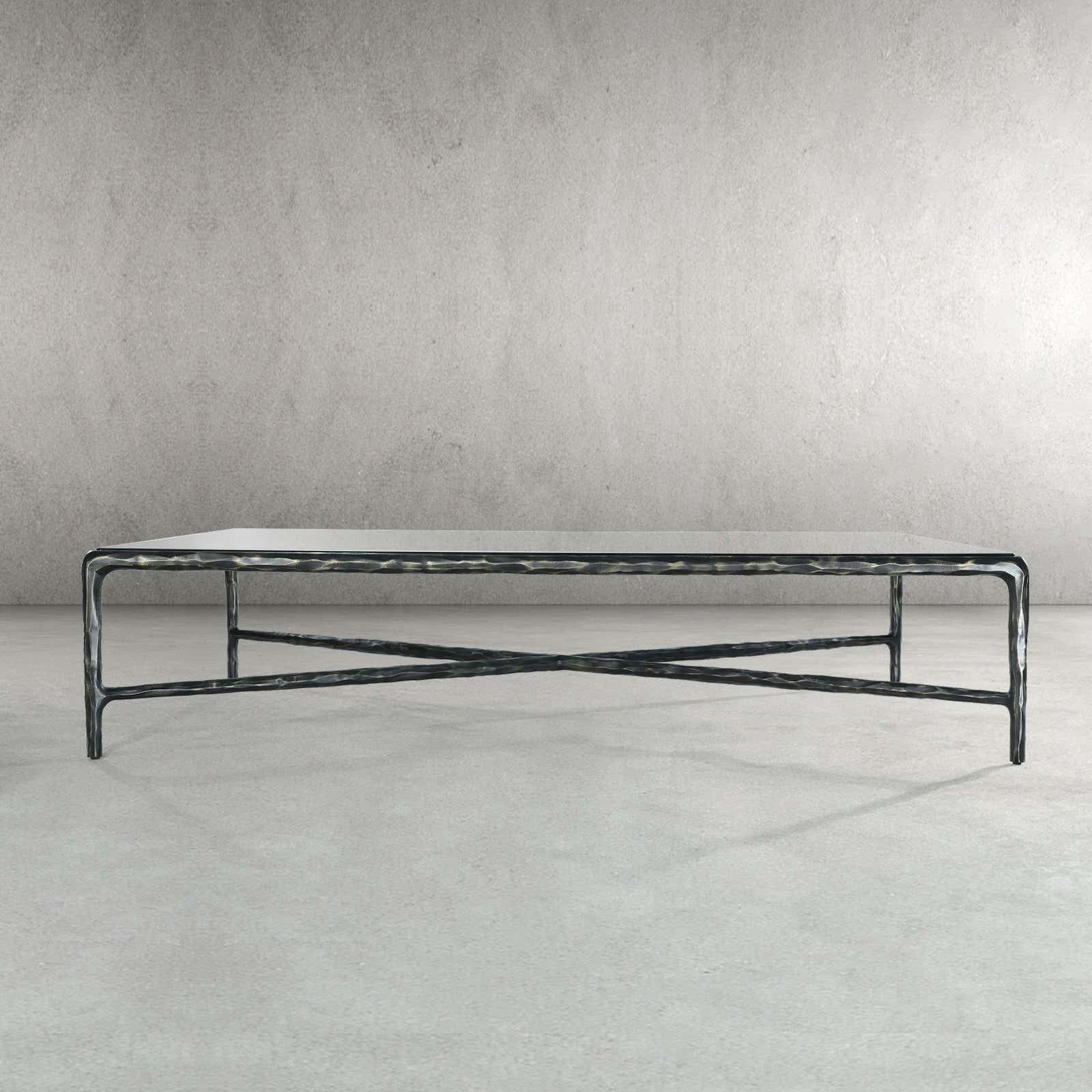 Hand-Forged Metal Square Glass Coffee Table