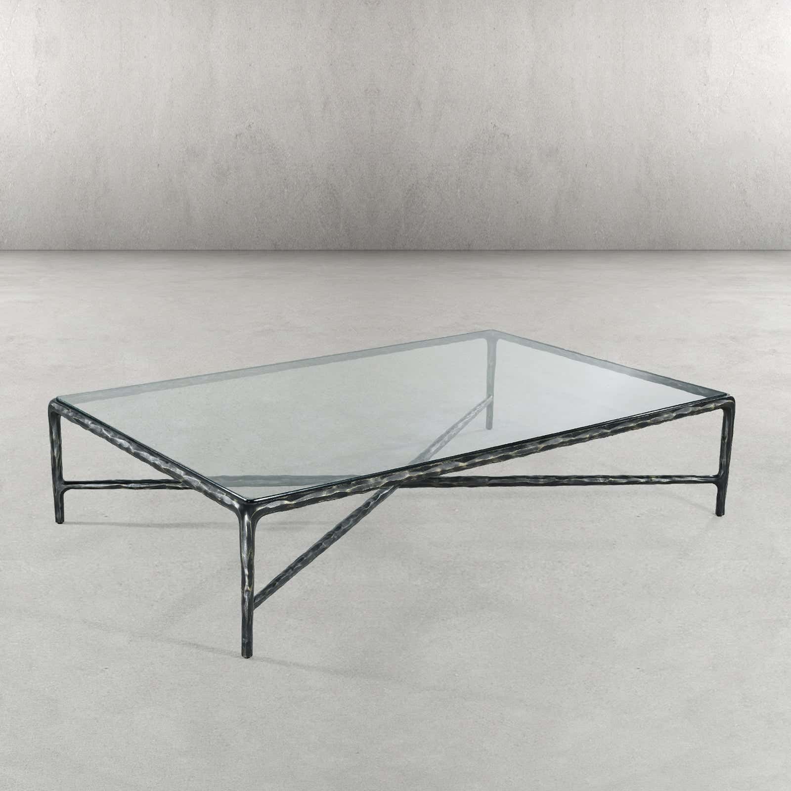 Hand-Forged Metal Square Glass Coffee Table