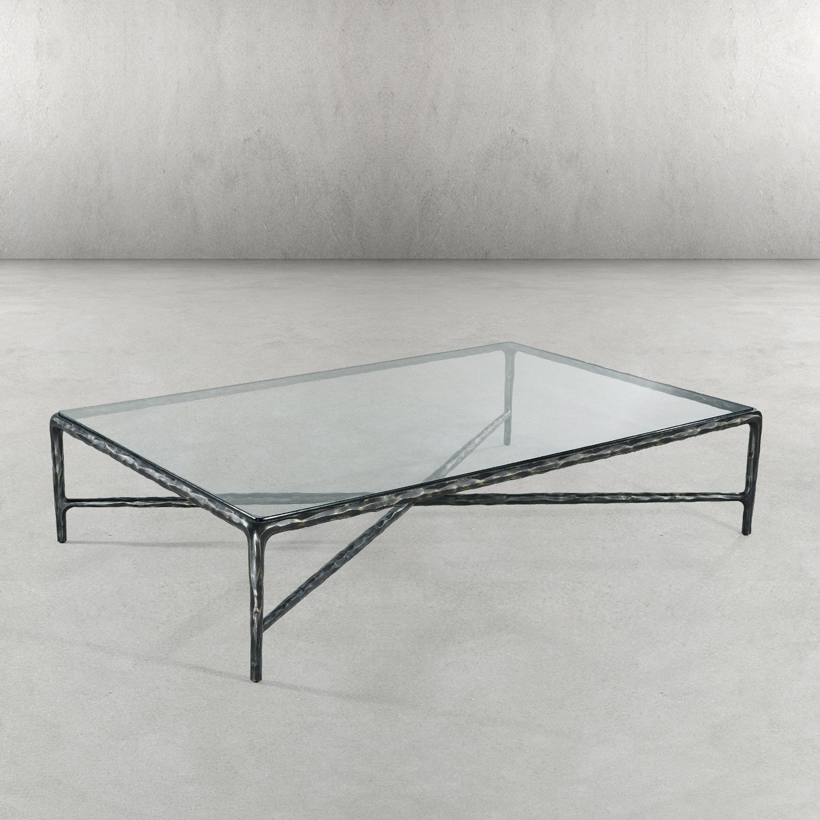 Hand-Forged Metal Square Glass Coffee Table