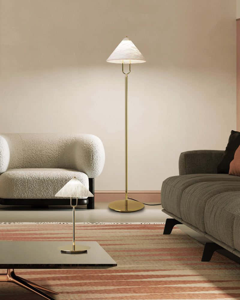 Fuji Aluminum Golden Rod LED Cone Alabaster High Floor Lamp H 55"