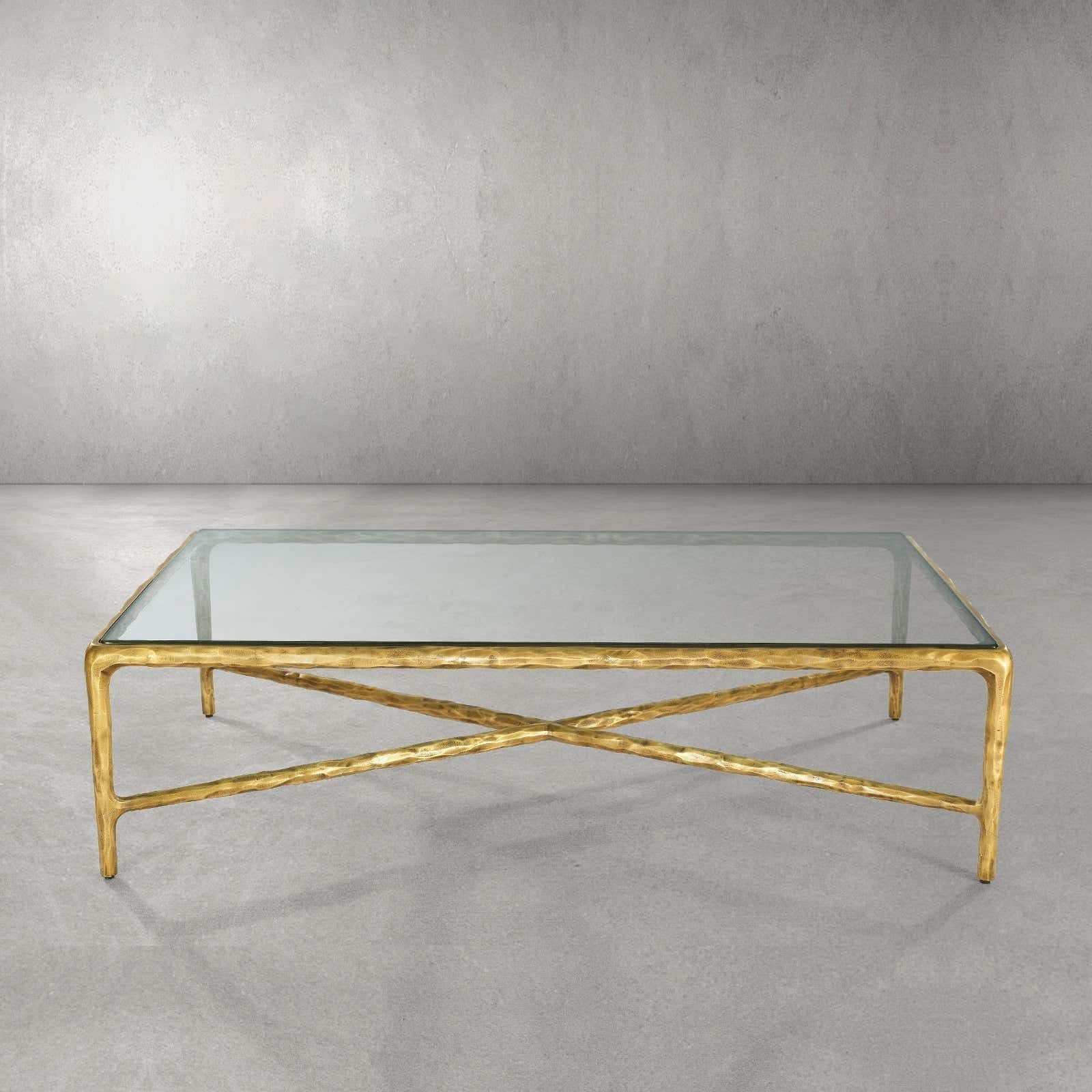 Hand-Forged Metal Square Glass Coffee Table