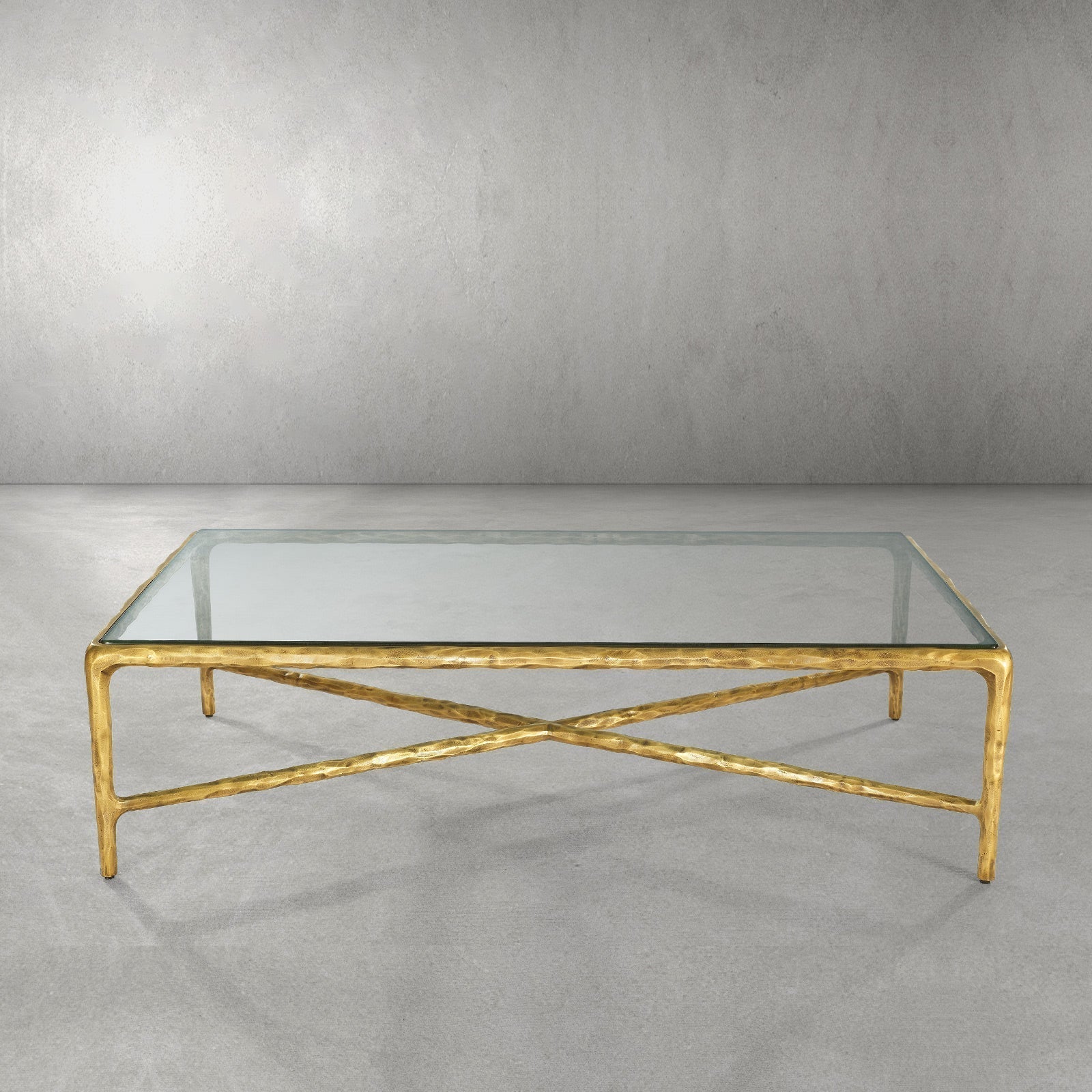 Hand-Forged Metal Square Glass Coffee Table
