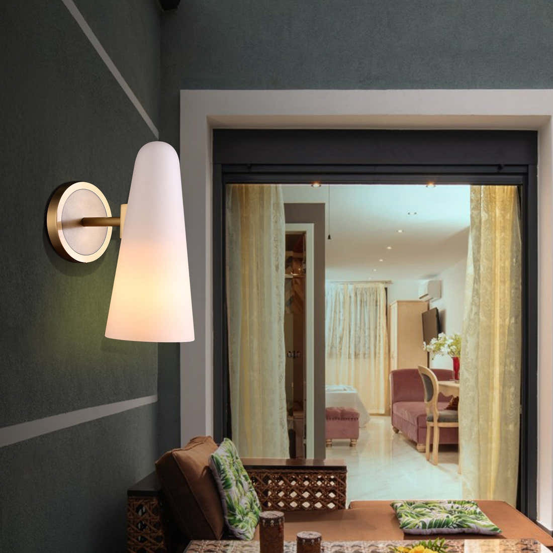 Ola White Ceram Shade Wall Sconce