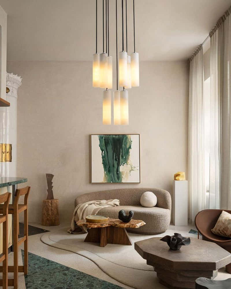 Elegant Lighting Linear Nature Stone 2" Wide Alabaster Chandelier