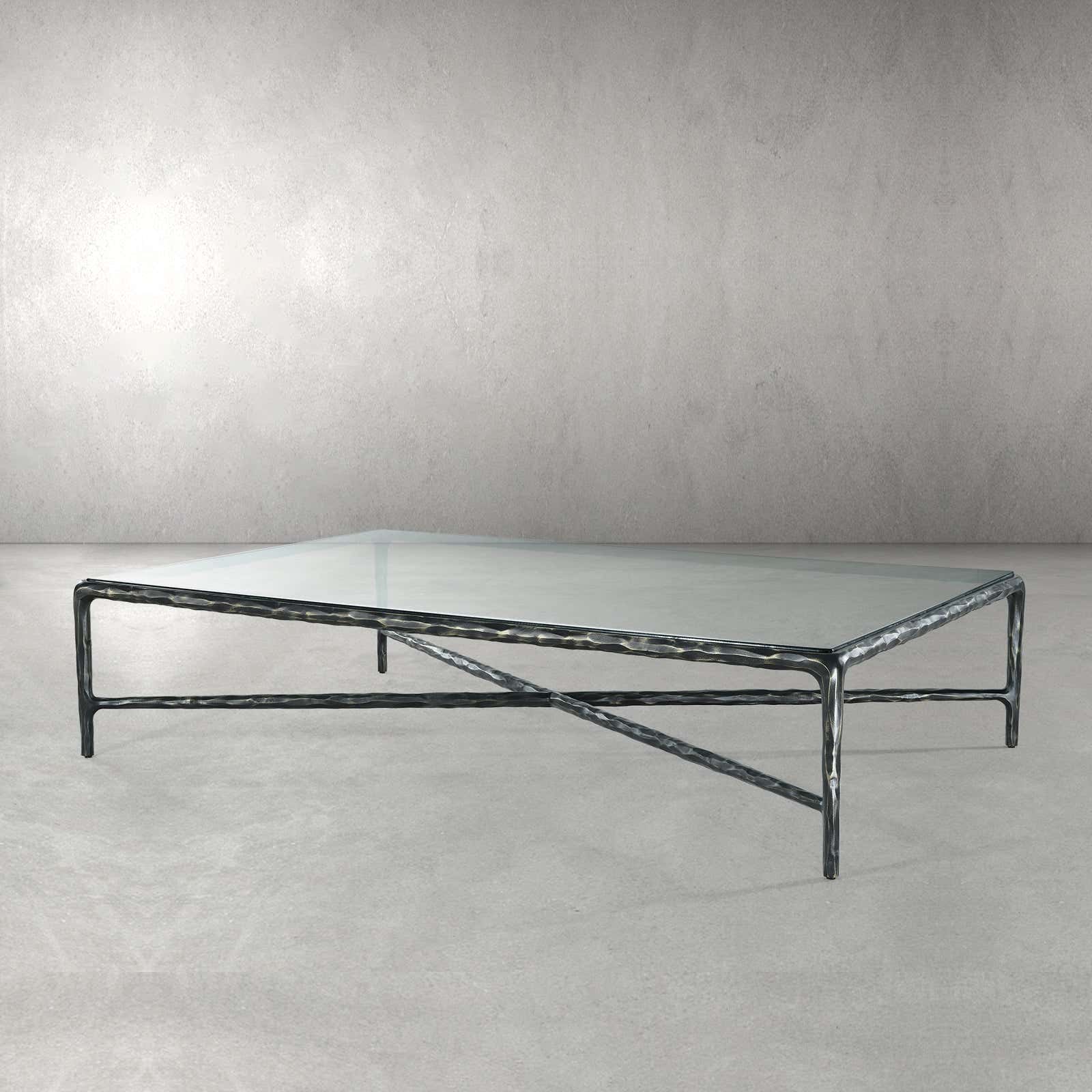 Hand-Forged Metal Square Glass Coffee Table