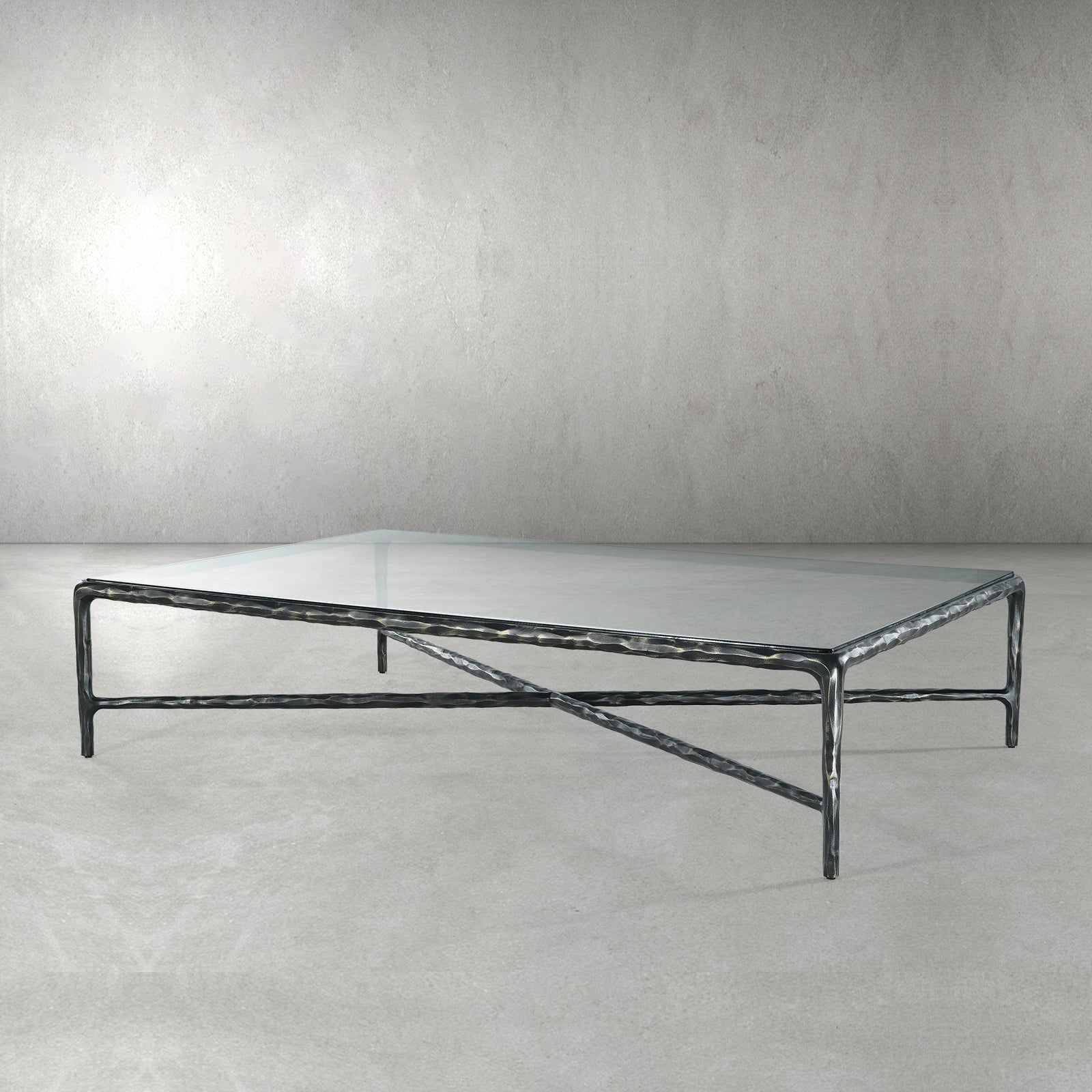 Hand-Forged Metal Square Glass Coffee Table