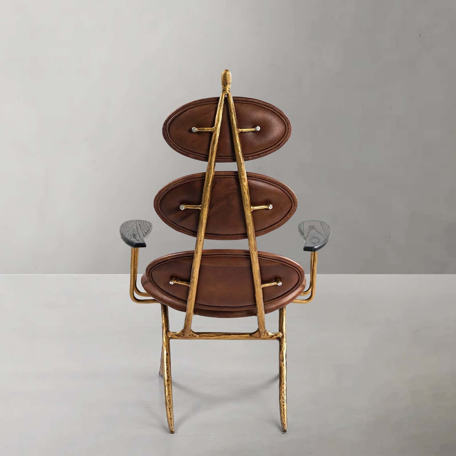 Hand-Forged Metal High Back Brown Leather Lounge Accent Chair