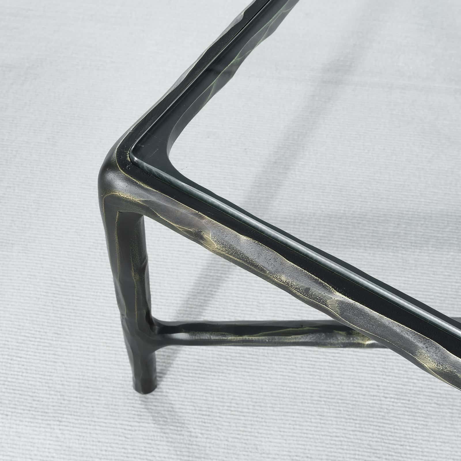 Hand-Forged Metal Square Glass Coffee Table