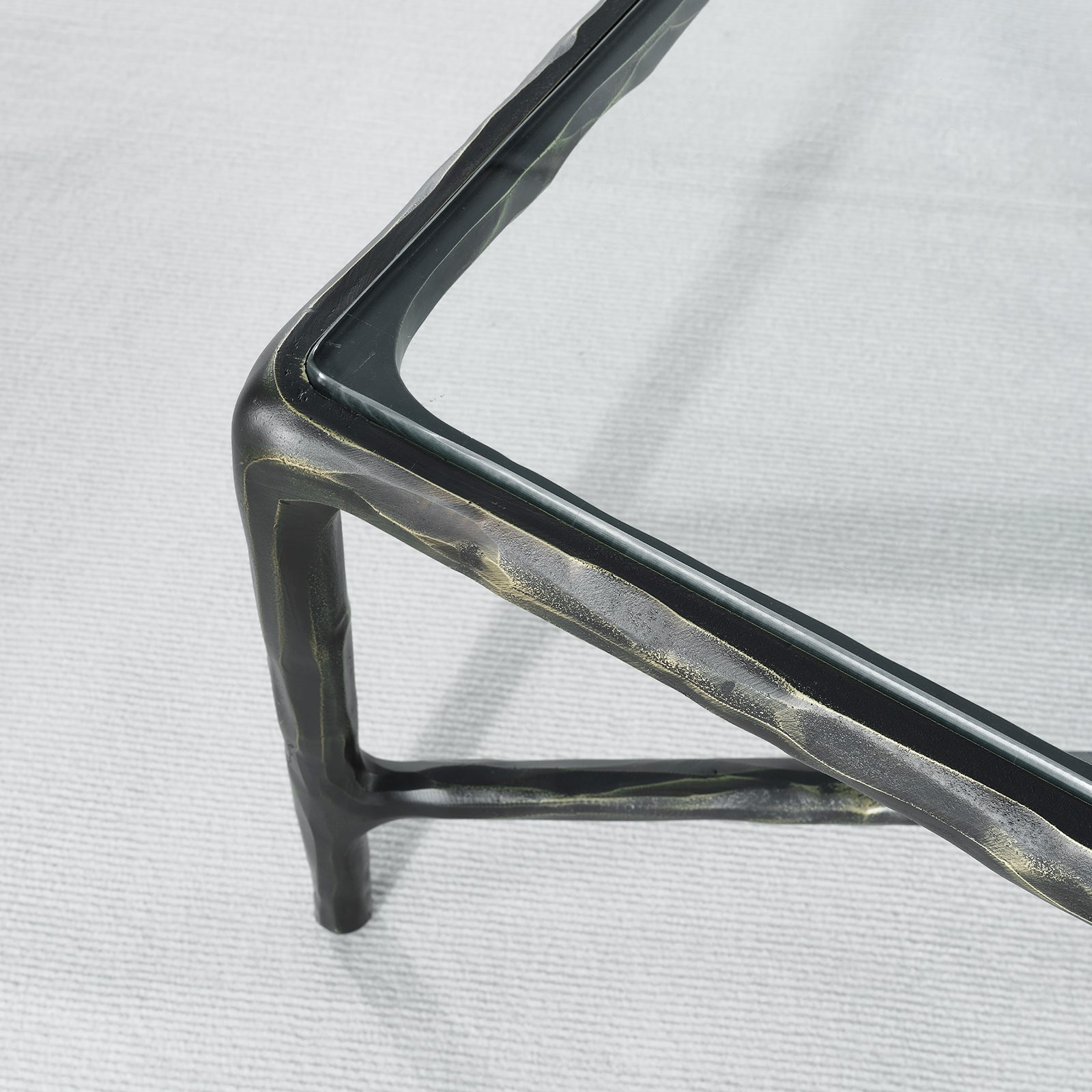Hand-Forged Metal Square Glass Coffee Table