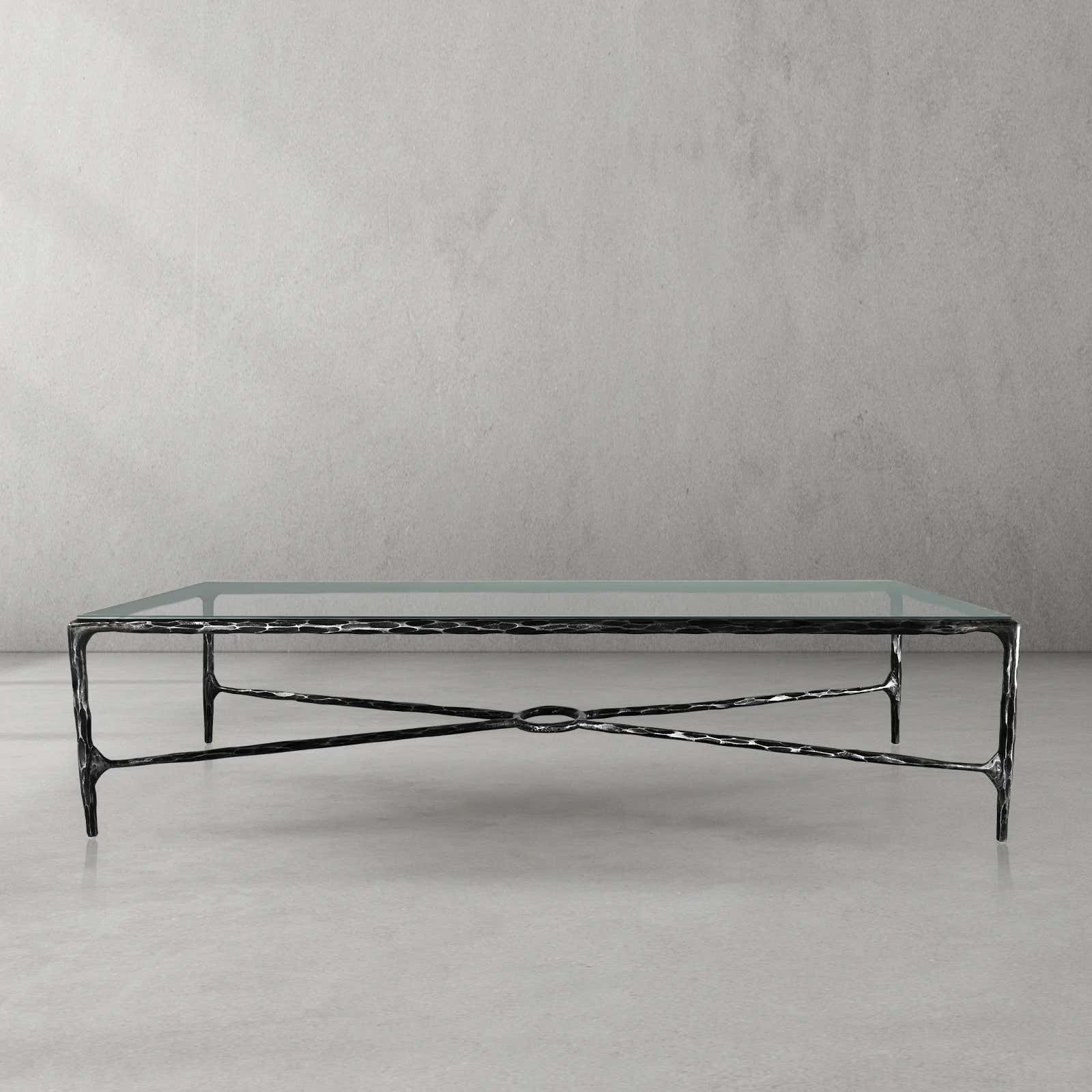 Hand-Forged Metal Rectangle Glass Coffee Table