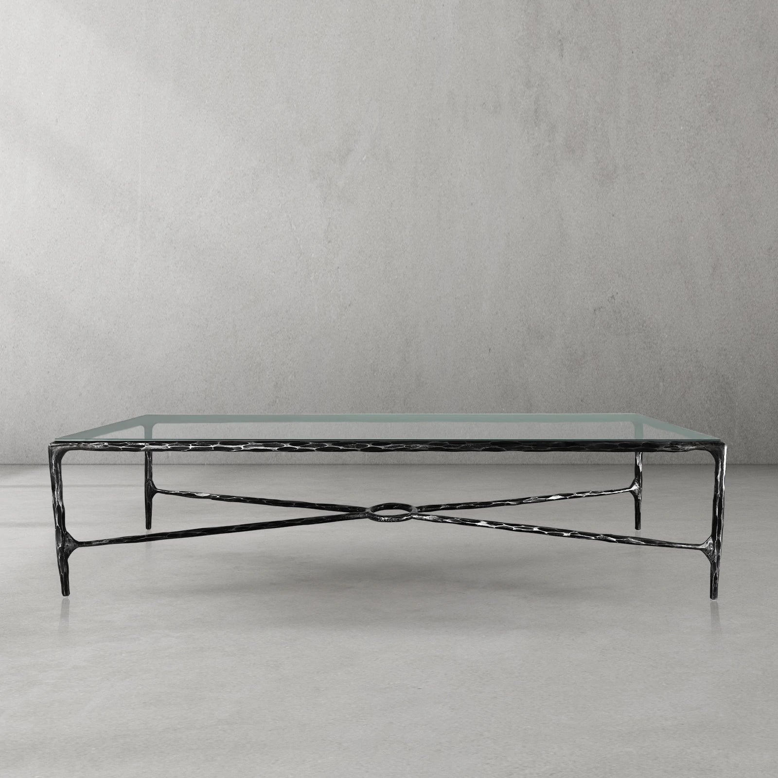 Hand-Forged Metal Rectangle Glass Coffee Table