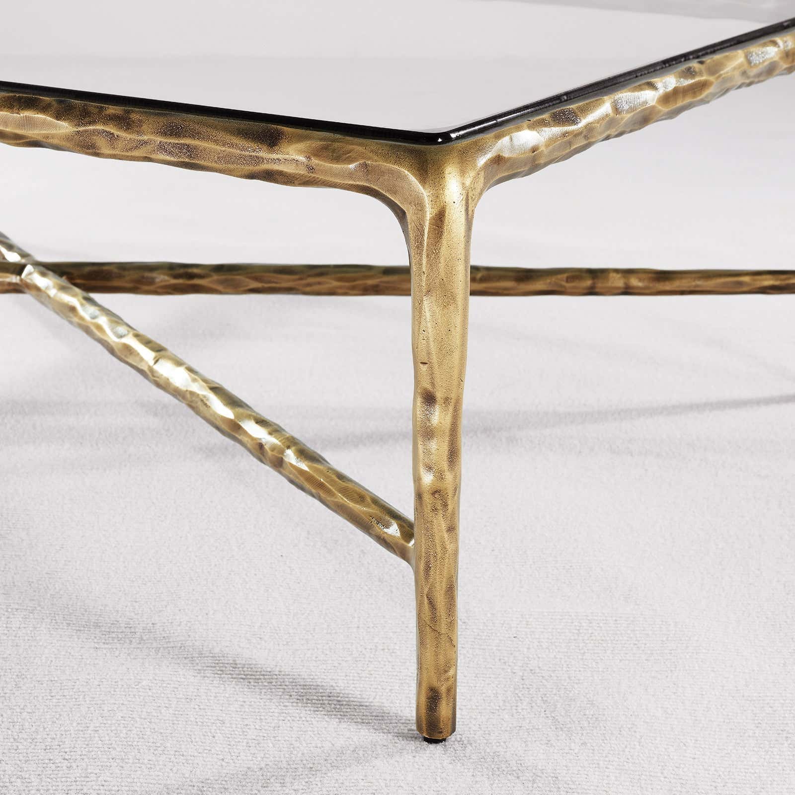 Hand-Forged Metal Square Glass Coffee Table
