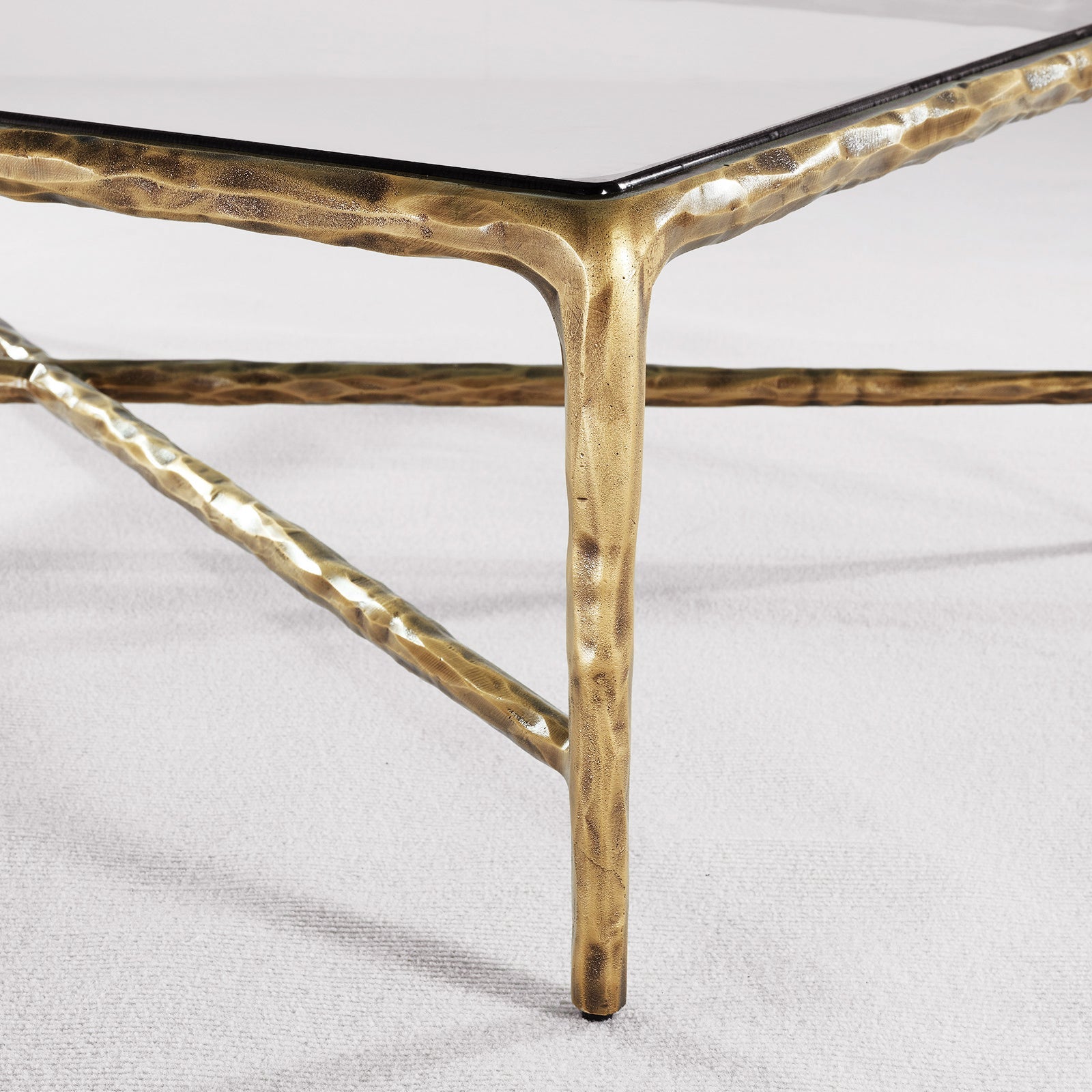 Hand-Forged Metal Square Glass Coffee Table