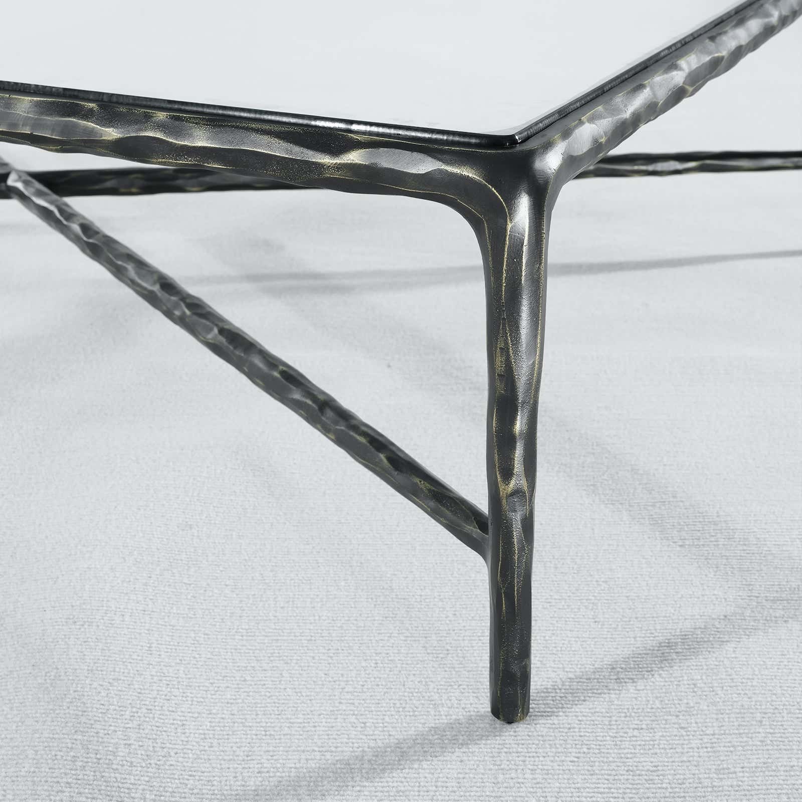 Hand-Forged Metal Square Glass Coffee Table