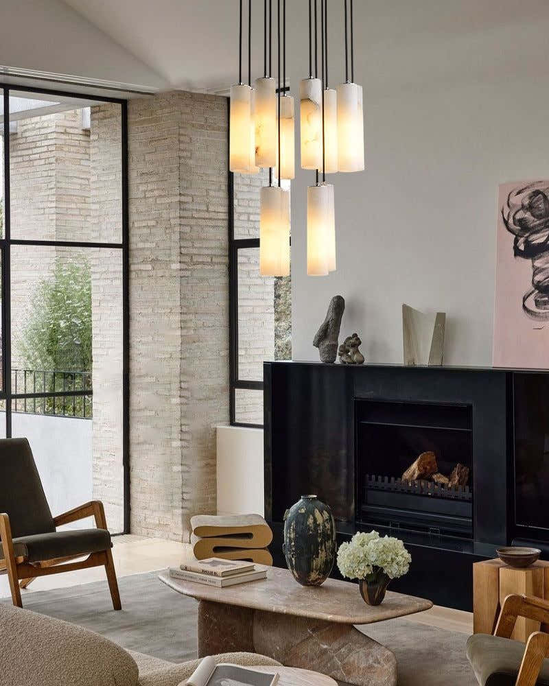 Elegant Lighting Linear Nature Stone 2" Wide Alabaster Chandelier