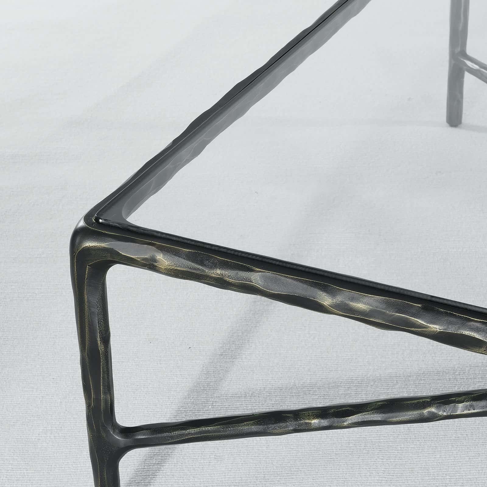 Hand-Forged Metal Square Glass Coffee Table