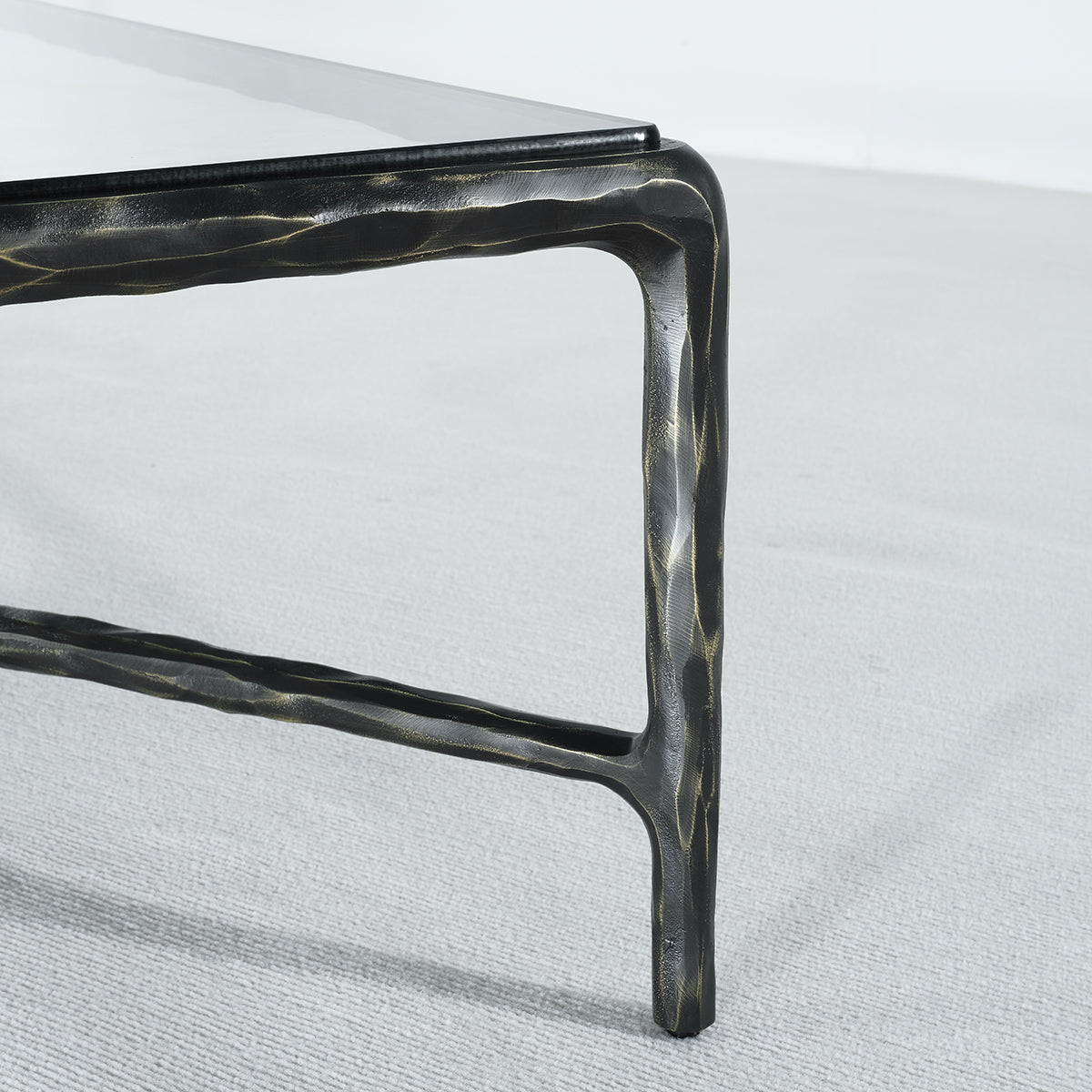 Hand-Forged Metal Square Glass Coffee Table